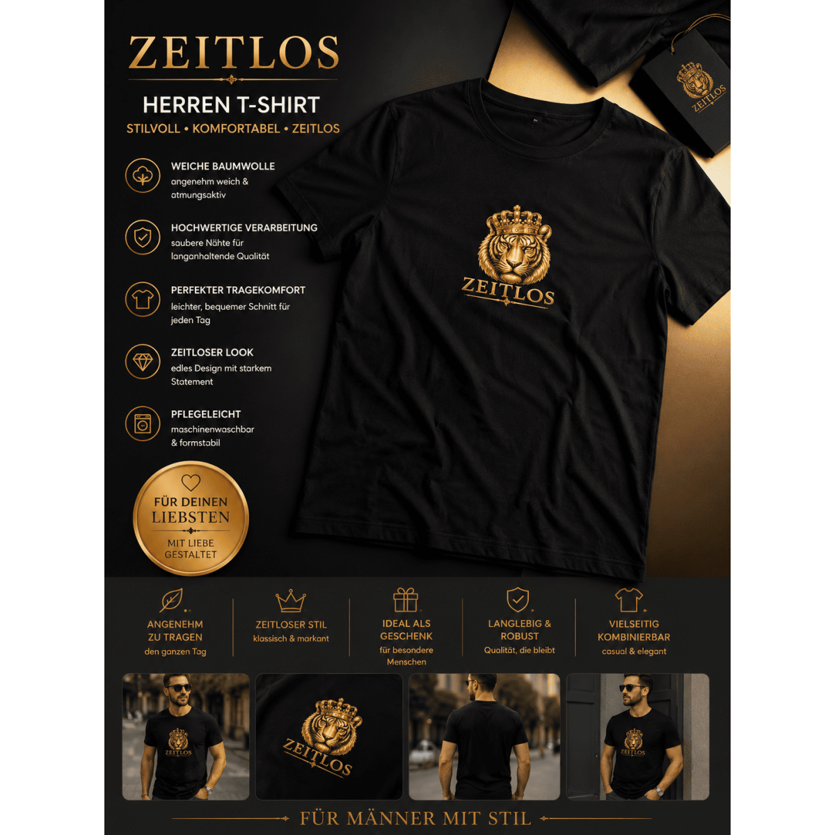 T shirt Zeitlos  Kurzarm