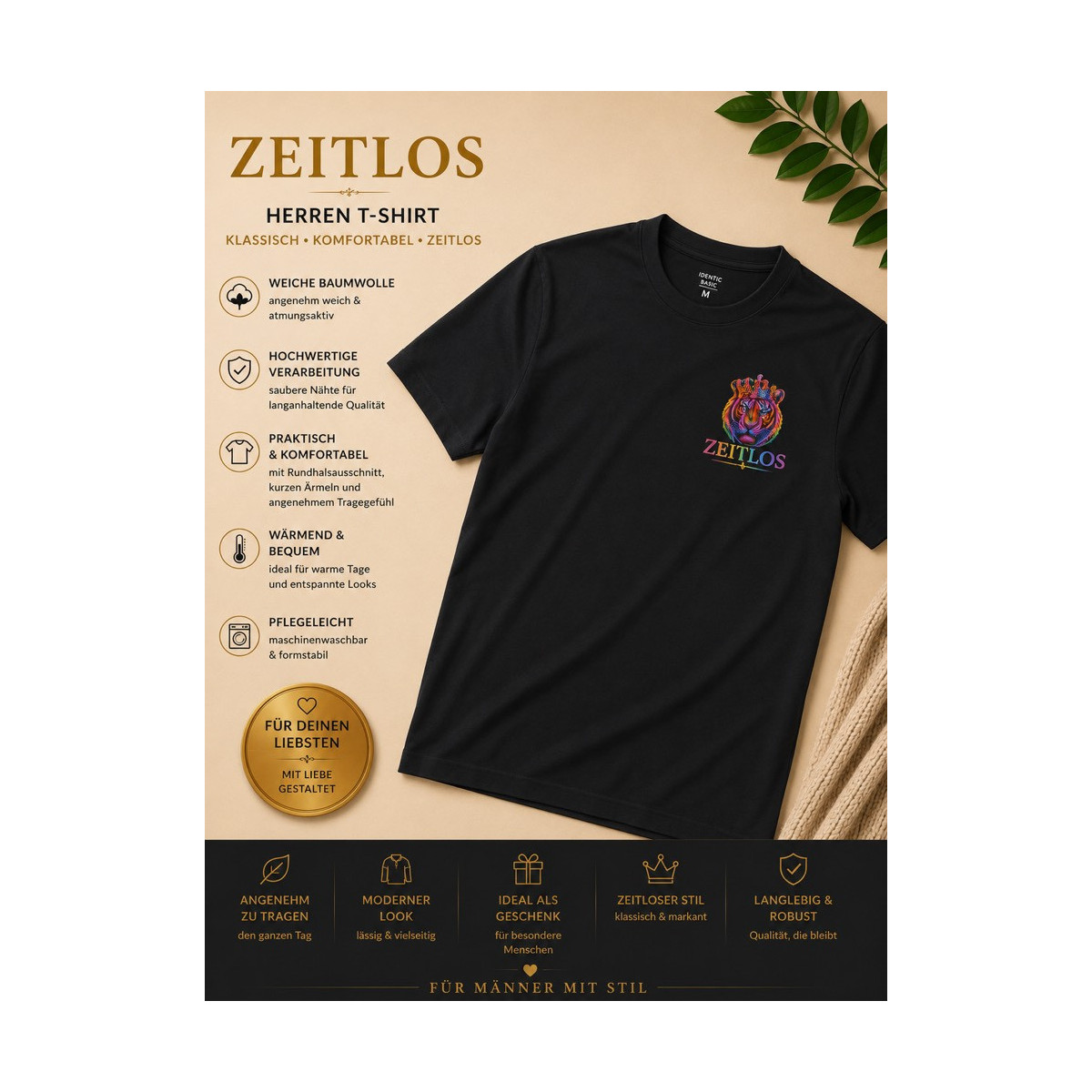 T shirt Zeitlos  Kurzarm