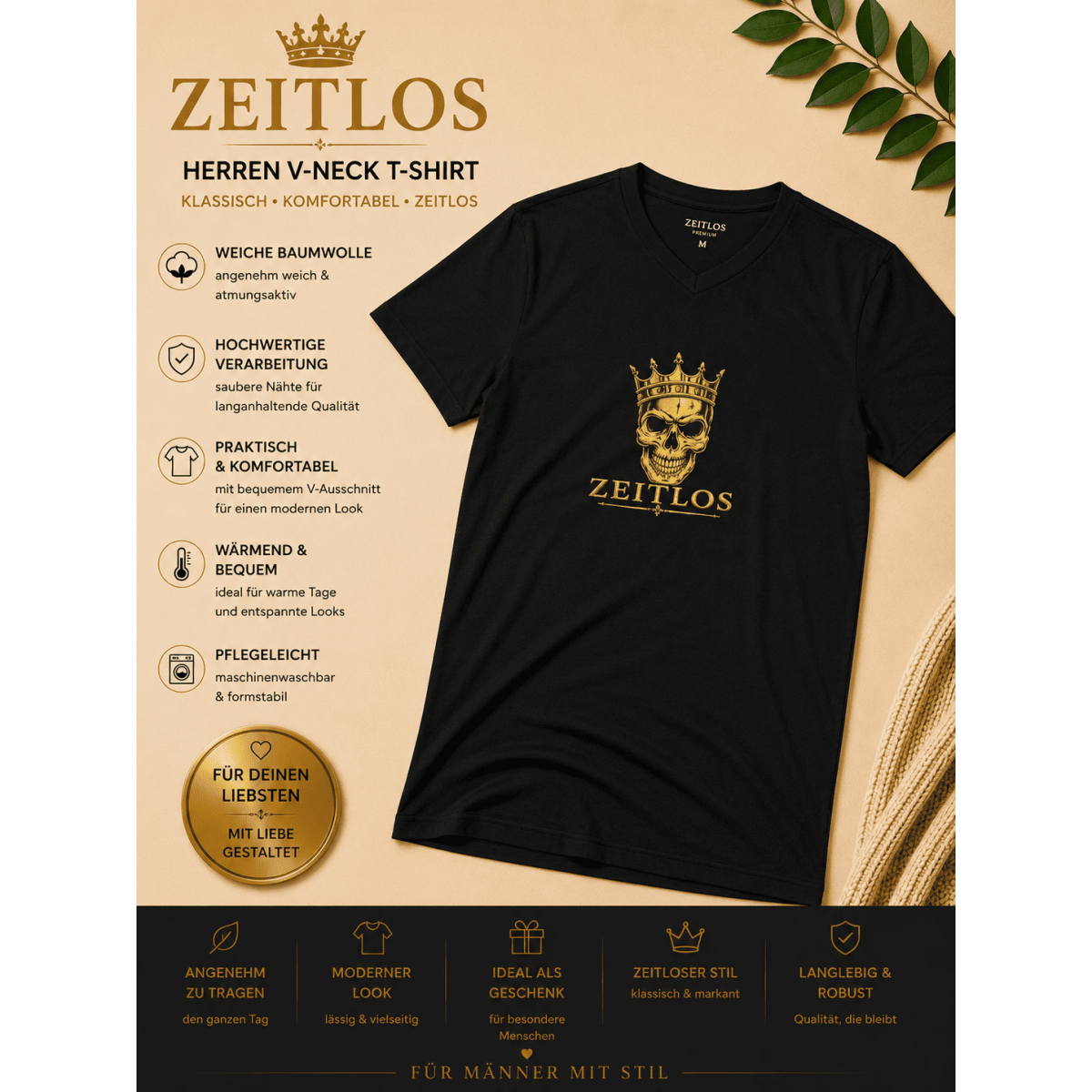 T shirt Zeitlos  Kurzarm